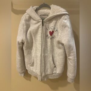 Lucky Brand Kids Cream Hoodie with Red Heart Graphic Size 7/8